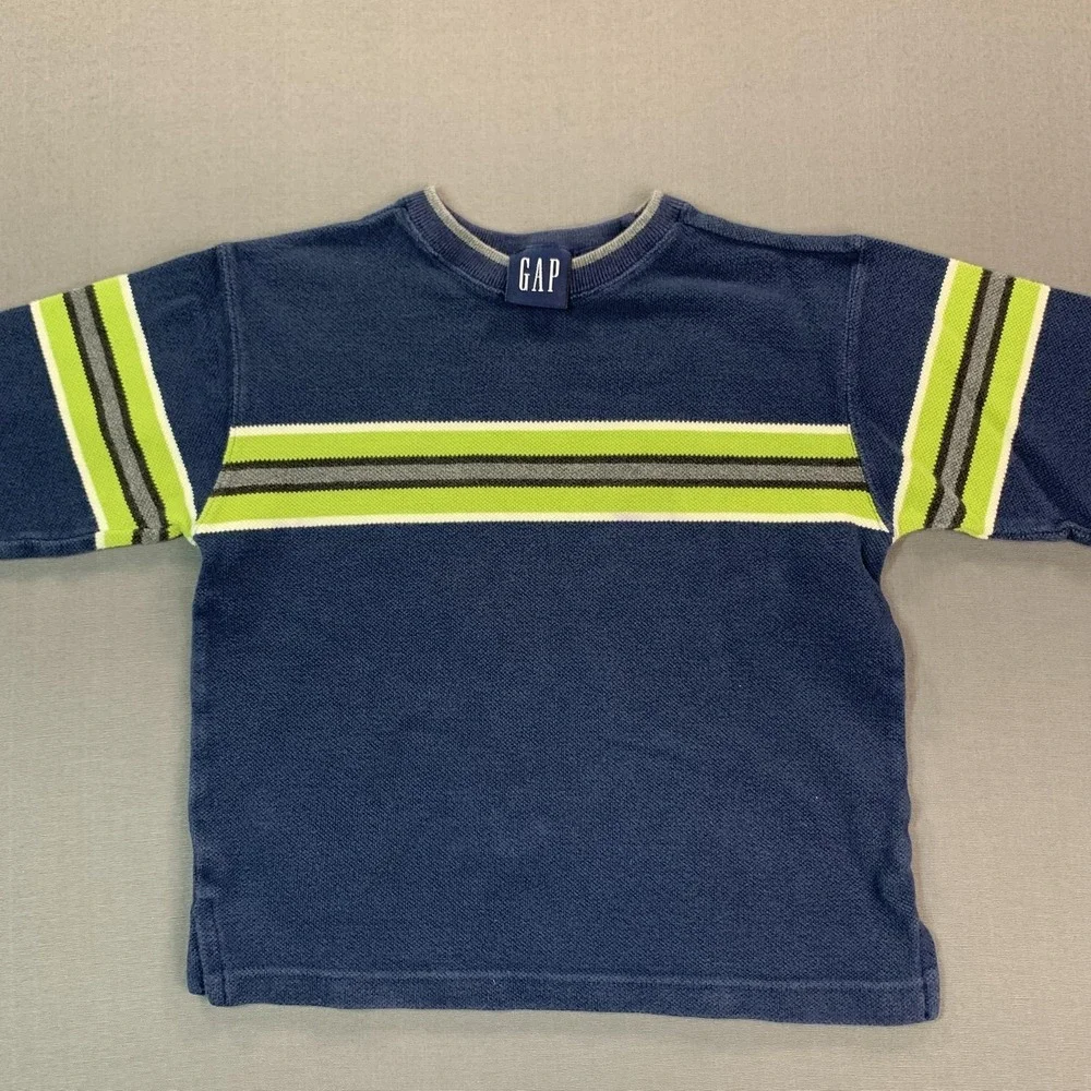 Gap Sweater Kids XS Blue Stripe Cotton Knit Crew Neck Long SLV Pullover